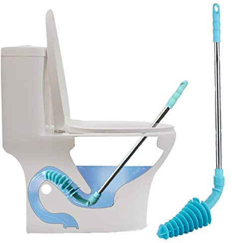 HOMEGOAL Toilet Plunger, Siphon Type Toilet Clog Remover, Flexible Rubber Head Stainless Steel Handle, Toilet Dredge Tool, Squeegee (Blue)