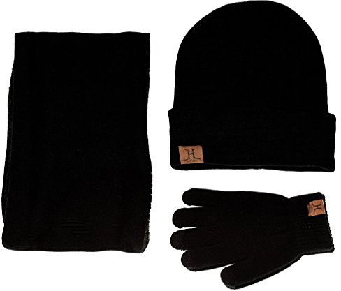 Chapeau Tricot, Ensemble d'hiver Tricotés Chaud Bonnet Écharpe Gants pour Hommes et Femmes, 3 Pièces