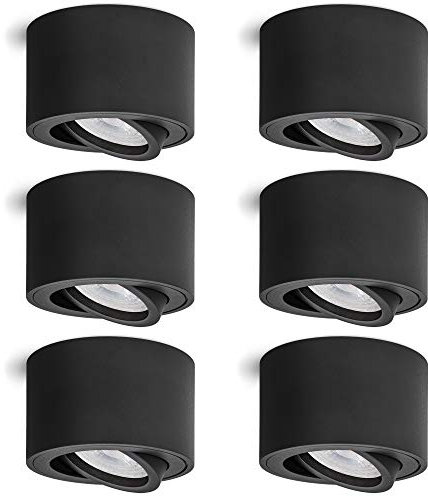 linovum 6 Stück LED Deckenspot SMOL in schwarz - flach & schwenkbar - Decken Aufbauspot inkl LED Modul 5W neutralweiß 230V