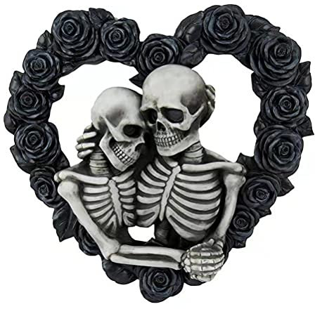 20cm Hermosos Esqueletos Góticos Abrazando Corona De Rosas Negras Escultura De Pared Estilo Gótico Romántico Regalo De San Valentín Decoración Puerta