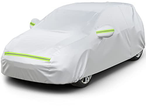 Favoto Auto Abdeckplane Autoabdeckung Vollgarage Staubdicht Wasserdicht Autohülle Autoplane Winter & Sommer für 350cm-380cm Schrägheck Silber