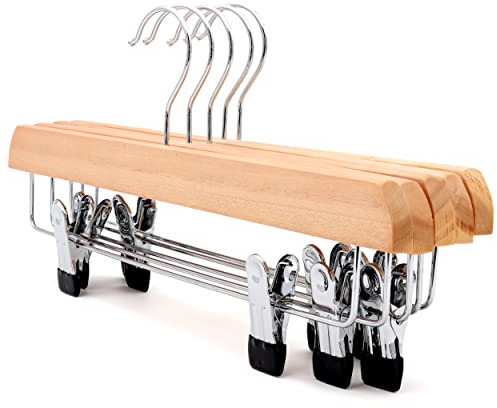 The Hanger Store 10 Eco Wooden Skirt Trouser Hanger, FSC® Sustainable Eucalyptus Wood, 35cm, Clips
