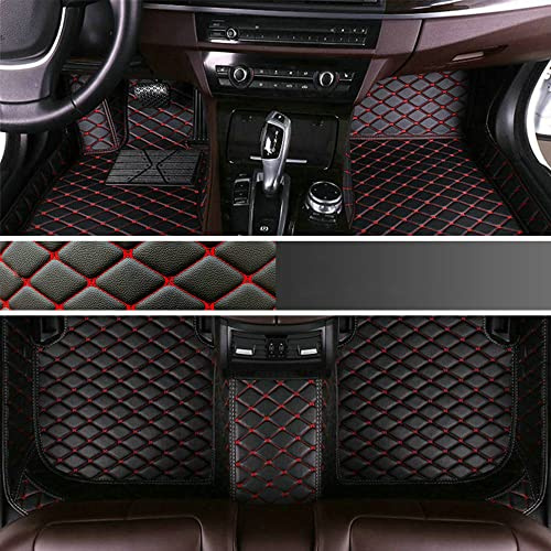 Personalisierung Anpassen Autofussmatten - 3D Luxus PU-Leder Auto Fussmatten Massanfertigung, Nach Maß Fußmatten Kompatibel mit 99% AutoMarke Modell (Schwarz Rot)