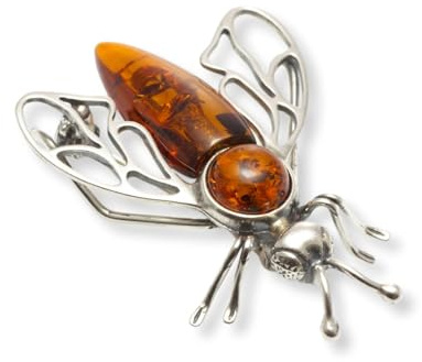 Broche de plata de ley 925 con ámbar báltico natural, joyería para mujer, Medium, Joya Resina Plata esterlina, Ámbar