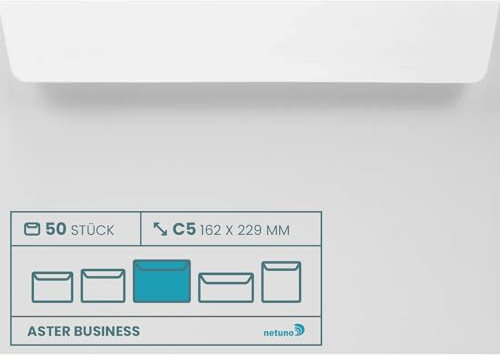 Netuno 50 Umschläge Weiß DIN C5 162 x 229 mm 120g Aster Business Briefumschläge a5 ohne Fenster haftklebend Geschäftsumschläge Premium Papier Umschläge groß weiß Briefkuverts weiße Briefhüllen elegant