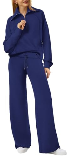 XIEERDUO Airport Outfit For Women Set 2 Piece Oversized Sweatsuit Tracksuit Set Navy Blue M