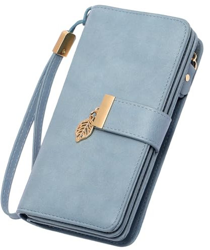 LUROON Geldbörse Damen Groß Viele Fächer, Leder Geldbeutel Damen Gross mit Kartenfächer, RFID Frauen Portemonnaie Lang Portmonee mit Reißverschluss