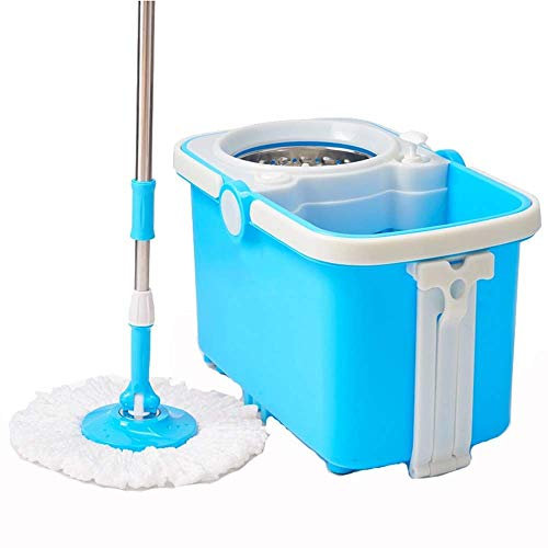 Kök + hemmopp och hink - självrengörande plattmopp med bucket wringer och 2 återanvändbara mikrofibermoppdynor (B)