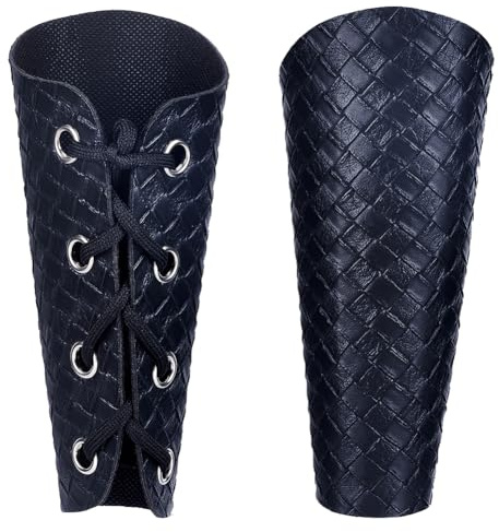 GORGECRAFT 2pz Protezioni per Braccia Medievali Guanti in Pelle Nera Polsini Intrecciati in Pelle PU A Scacchi Bracciali per Tiro con L'Arco Bracciali Regolabili per Halloween Costumi