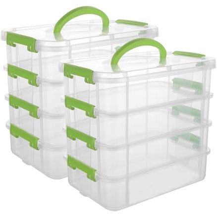 YAYODS 2 Stück Sortierbox mit Tragegriff - 27x17,5x24 cm Sortierboxen für Kleinteile - Aufbewahrungsbox mit Fächern - Sortierkasten Groß Plastik - Stapelbar Bastelkiste für Kleinteile, Schmuck, Perlen