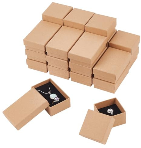 NBEADS 24 Pz Scatole per Gioielli In Cartone, 2 Dimensioni Scatole Regalo Rettangolari per Gioielli Scatole Regalo Quadrate In Carta con Spugna All'Interno per Confezioni di Gioielli, Tan