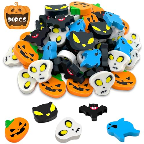 Lets Joy 50 Pièces Gommes Effacer pour Enfants, Gomme à Effacer Halloween, Gommes pour Halloween, Citrouille Crâne Motif Gomme, Halloween Cadeau Anniversaire Enfant Cadeau de Classe