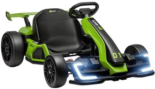 HOMCOM Go Kart Elettrico per Bambini 6-12 Anni 24V 6-12km/h con Sedile Regolabile, 2 Motori, Drift Go-Kart con Clacson, Luci e Musica, Verde