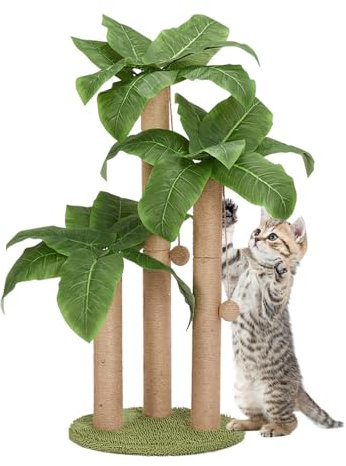HOMYHANDS 80CM Cat Scratching Post, Medium Cat Scratcher Tree with 3 Scratching Poles Scratch Post for Large Cats with 2 Teasing Hanging Ball, Natural Sisal Rope (80CM)