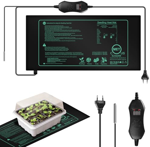 Tapis chauffant avec thermostat, 50 W, tapis chauffant numérique pour plantes, avec thermostat, tapis chauffant avec thermostat, tapis chauffant pour plantes, serres pour semis, germination,