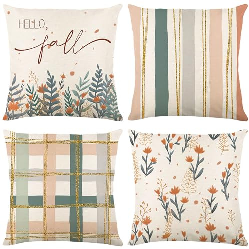 Trlyane Fundas Cojines 45 x 45 Fundas de Cojin para Decoracion Hogar Sofa Cama Sillas Jardin Cojines Modernos de Lino para Dormitorio Sala de Estar 4 Piezas Serie,Patrón Geométrico