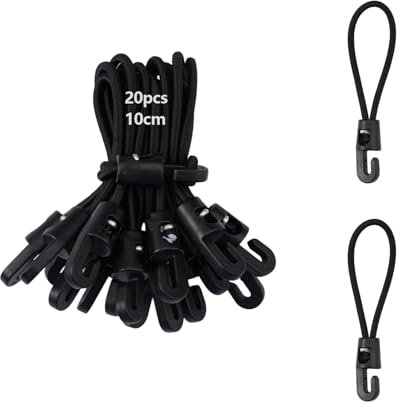 20 Pezzi Tenditore Multifunzione in Gomma con Ganci, 10 cm Lunghezza Tenditore in Gomma con Ganci, Nera Elastici Cinghie di Fissaggio, Tenditori in Gommaa per Striscioni per Teloni, Tende, Campeggio