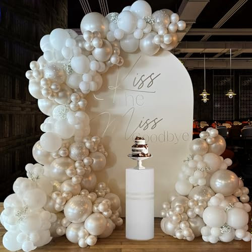Pearl White Balloon Arch Kit, 155 Pcs Beige Balloon Garland with White Pearl Sand White Balloons for Birthday, Boho Wedding, Engagement, Bride Shower, Baby Shower, Anniversary Party Decoration