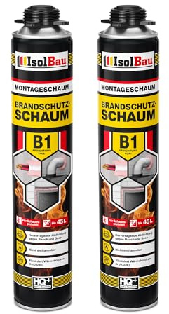 Isolbau - Bauschaum B1 - Montageschaum - PU-Schaum 2 x 750 ml - Pistolenschaum - 1K Brandschutzschaum - Dämmschaum - Abdichtung, Wärmedämmung und Schalldämmung