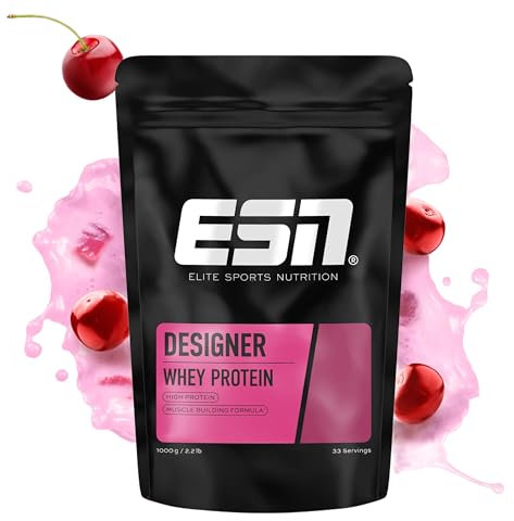 ESN Designer Whey Protein Pulver, Cherry Yogurt, 1 kg, bis zu 23 g Protein pro Portion, ideal zum Muskelaufbau und -erhalt - made in Germany