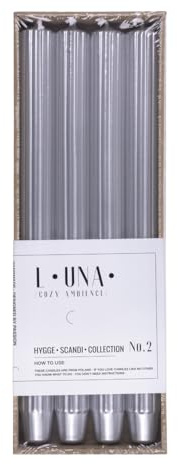 DONAU HOME Juego de velas largas acanaladas/plateadas/4 unidades/30 x 2,25 cm de diámetro, sin perfumar/acanaladas/velas de mesa para decoración en el salón, cuarto de baño, 10 horas de
