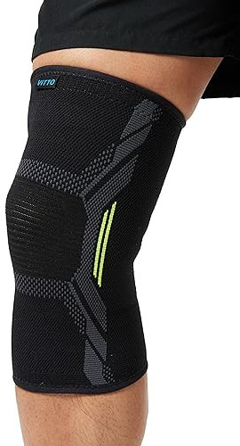 VITTO Ginocchiera Ortopedica - Tutore Ginocchio Legamenti Menisco - Ginocchiere Sportiva per Sollevamento Pesi e Corsa per Uomo e Donne (XL - Nero Singolo), lussazione