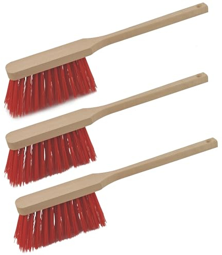 Novaliv 3X Handfeger mit langem Stiel I 45 cm I Elaston I Schneebesen Holz Schnee Feger Kehrwisch dust Brush