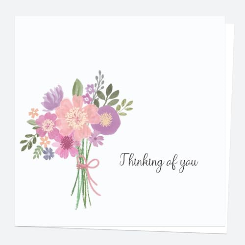 Painted Flowers - Bouquet - Thinking of You. Premium Greetings Card, Sympathy Cards, Floral, Flowers, Sympathy Greeting Cards, Greenery, Pastel. Envelope Included. (3931)