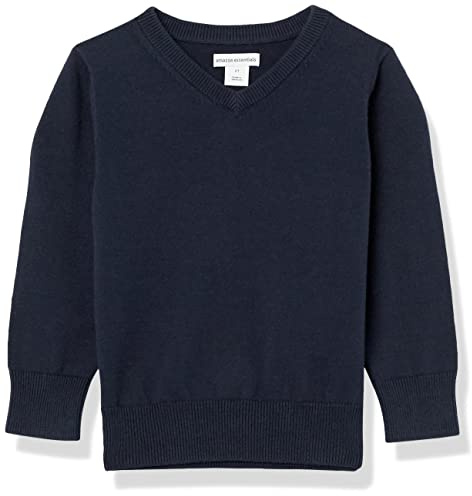 Amazon Essentials Suéter Unisex de algodón con Cuello en V para niños, Azul Marino Jaspeado, Talla XL