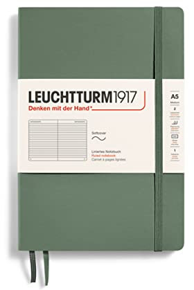 LEUCHTTURM1917 365505 Notizbuch Medium (A5), Softcover, 123 nummerierte Seiten, Olive liniert