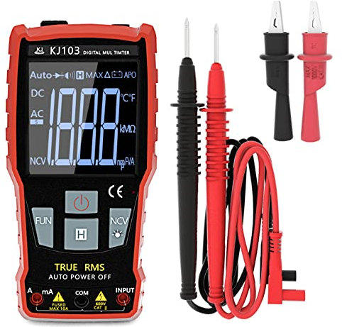 HANDKSIT Multímetro Digital, Multímetro Portátil con Pantalla LCD Tensión en CA/CC, Polimetro para Medir Continuidad con Sonda Cables de prueba Pinza de cocodrilo