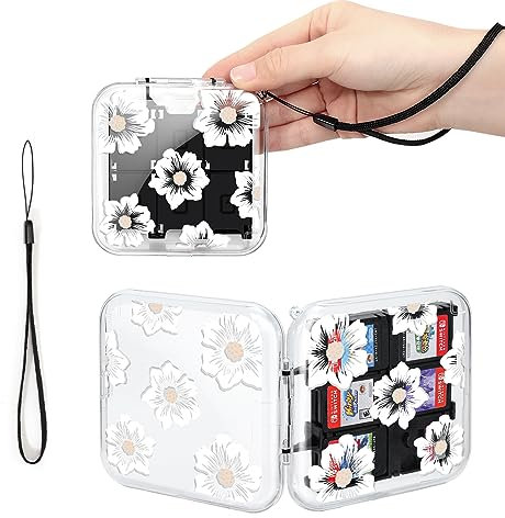 DLseego Game Card Case Compatible with Switch/Switch OLED,Switch Flower Print Storage Case,Clear Game Card Holder Shell with 12 Game Slots Holder and 2 SD Card Slots,Camellia
