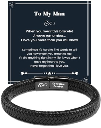 MANVEN Gifts for Him Mens Leather Bracelet for Him Men Husband Boyfriend Anniversary Valentines Day Christmas Birthday I Love You Gifts