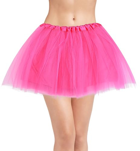 Yolev Tütü Dam Ros Röd Vuxen Tyllkjol Stretch 3 Lager Balettkjol Karneval Kostym Party Tillbehör Semester Dans Halloween Löparkjol 80-talet Outfit, Rosa Röd