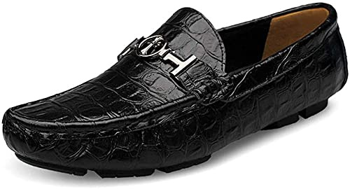 Hommes Cuir Décontractés Qui Glissent Mocassins Plats Qui Marche Chaussures de Bateau Habillent Bateau Pantoufles Mode（Noir,41/42 EU,42 Taille de la Marque