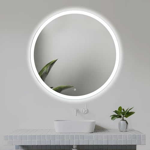 Rund LED Badrumsspegel 80 cm, Frontbelysning | Badrumsspegel med Belysning, Belyst Badrumsspegel, LED Väggspegel, Touchbrytare, Dimbar, Naturvitt Ljus