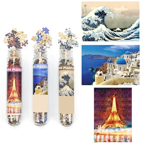 LUUFAN 3 Pack Mini Jigsaw Puzzles for Adults 150 Pieces Challenging Small Jigsaw Puzzle 6 x 4 Inches Entertainment Toys for Home Decor (Eiffel tower, Kanagawa Surfing, Aegean Sea)