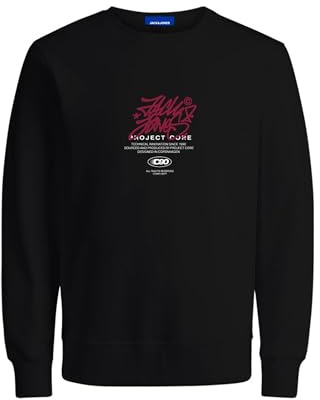 Jack & Jones Jcoscripture FST Sweat à col Rond pour Homme, Noir, S