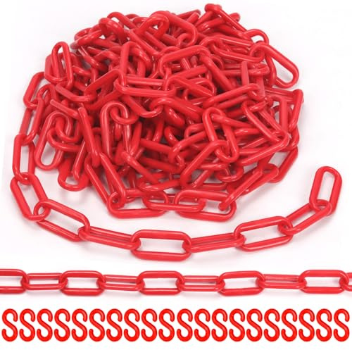 Rustark 21pcs Red Plastic Chain Links with Connector Hooks Plastic Chain Barrier Safety Barrier Chain for Crowd Control Construction Sites Parking Space Management