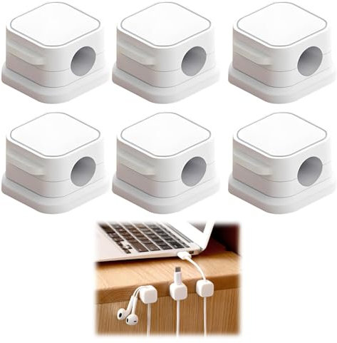 Lot de 6 Câble Magnétique Clip Organisateur Porte-Cordon, Auto-adhésif Clips de Câbles, Organisateurs de Câbles pour Bureau, Table de Chevet, Câble de Charge, HDMI, USB, câble Audio (Blanc)