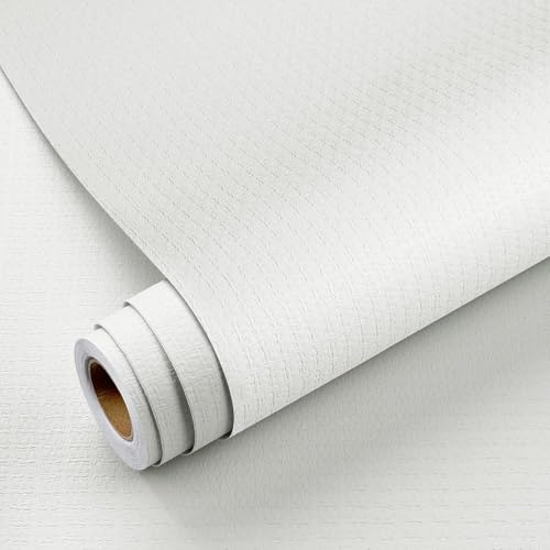 YENHOME Carta da Parati Bianco in Tessuto Non Tessuto 60x300cm 3D Carta Parati Adesiva Muro Salotto Rivestimento Parete Camera da Letto Bianco Effetto Struttura Lino Rotolo Adesivo Muro