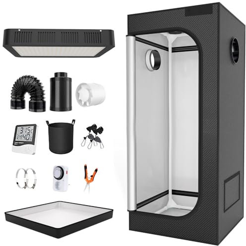 Kit de armario de cultivo, conjunto completo de armario de cultivo con luces LED regulables de 200 W, tela Oxford 600D, temporizador e higrómetro, para plantas de interior y hortalizas 80*80*160cm