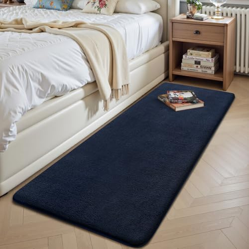 Sour Lemon Rugs Tapis de chevet moelleux pour salon Bleu marine 80 x 150 cm | Tapis de couloir à poils courts doux antidérapant et lavable pour chambre d'enfant, couloir, entrée