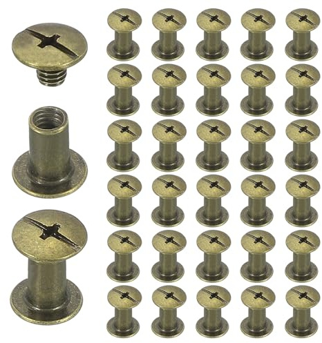 sourcing map 40 Sets Chicago Screw Rivets M5x10mm Metal Phillips Head Post Nail Rivet Stud Screws Connectors for DIY Leather Belt Bag Craft Bookbinding, Bronze