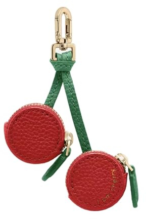 AstraGlam Cherry Design Coin Purse Charm, Red and Green, 6 inch Length, Handmade Mini Zipper Pouch Keychain, Small Coin Purse, Cute Keychain