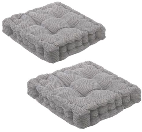 CEWROM Golvkuddar sittdyna 40 x 40 cm, uppsättning om 2 tjocka madrasskuddar 8 cm – 100 % bomull stolkuddar inomhus och utomhus för bänk och trädgårdsstol, quiltade kuddar/golvkuddar (ljusgrå)