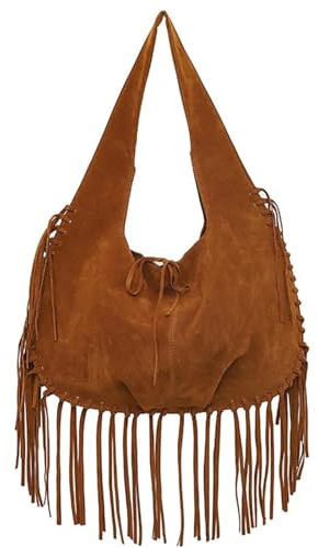 ZRHWSPD Borsa A Tracolla Con Frange In Pelle Borsa a tracolla con nappa da donna, grande capacità(Brown)