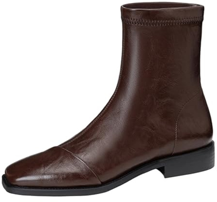 Onewus Botines para mujer con punta cuadrada, tacón de bloque de 3 cm, diseño deslizante, suela de goma antideslizante para el trabajo y el día a día, marrón, 40 EU