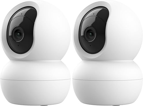 Trust IPCAM-2800 Telecamera Wifi Interno 360° con Visione Notturna, Sirena e Microfono Integrati, Rilevamento Umano, Videocamera Sorveglianza con App, Casa Intelligente, Bianco (Confezione da 2)