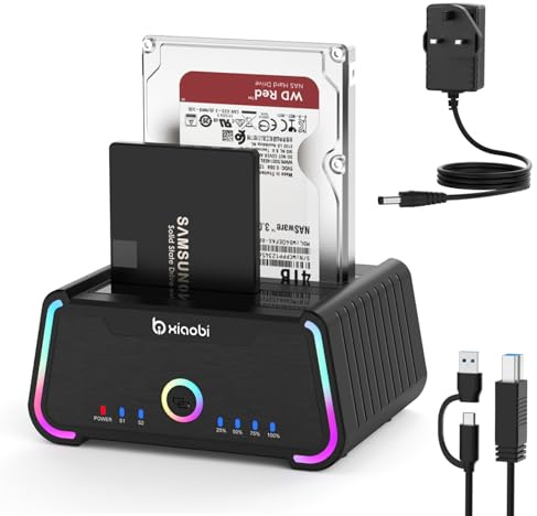 Hard Drive Docking Station , USB C Dual Bay Dock for 2.5/3.5 SATA HDD SSD, Hard Drive Reader Up to 5Gbps, Support UASP Offline Clone Function